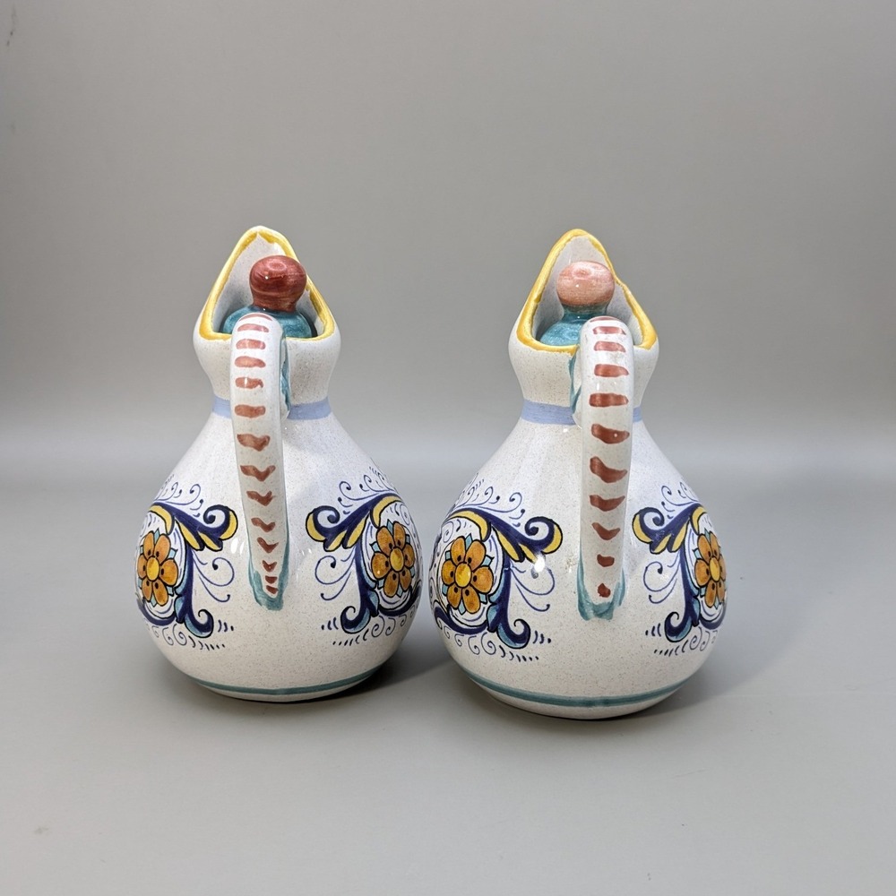 Vintage Ceramiche Deruta Italy Raffaellesco Oil Vinegar Cruet Set Hand Painted - Picture 3 of 13